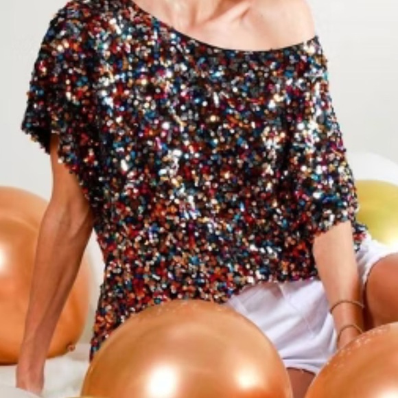 NWOT Sequin Off-Shoulder Top - Multicolor - Picture 3 of 9